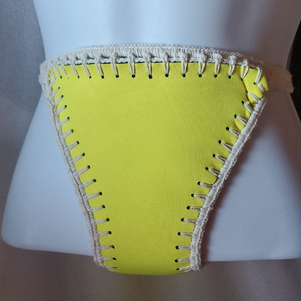N.L.P. NLP Yellow Crochet-Trim Bikini Bottoms Size L